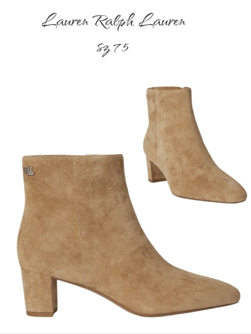 Lauren Ralph Lauren Demi Camel Suede Ankle Booties Classic Flat Boots 7.5